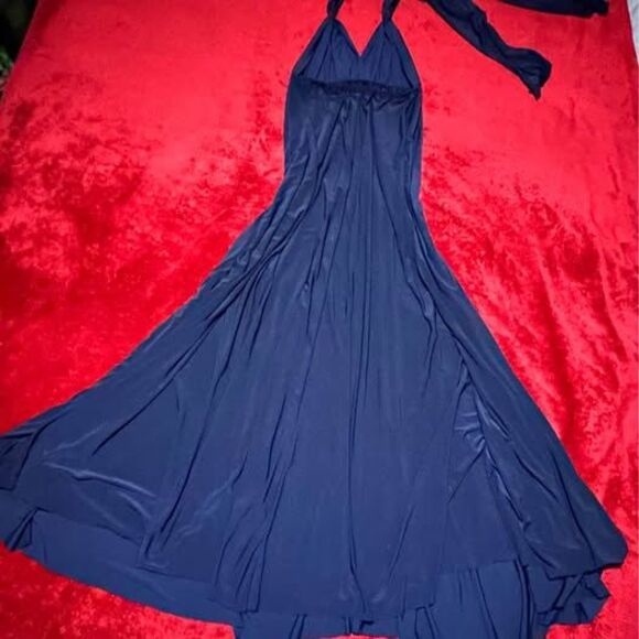 Plus Size Women’s Long Navy Blue Halter Dress - Picture 1 of 4